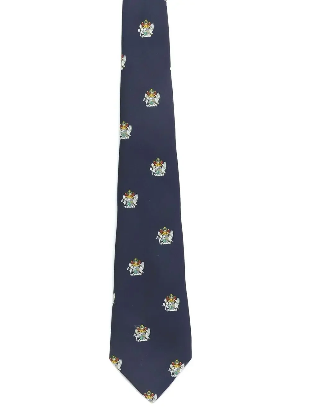 Vintage 80s Welbon Haskell Navy Heraldic Crest Polyester Necktie